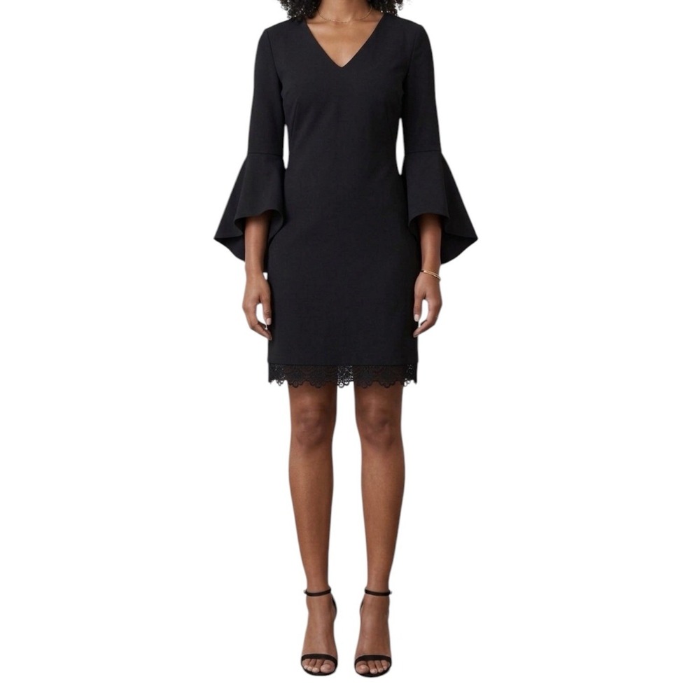 RALPH LAUREN Black Sheath Dress 4P Bell Sleeve Wedding Cocktail Formal Occasion
